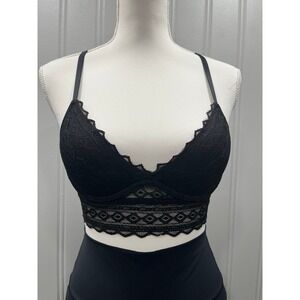Victoria's‎ Secret PINK Black Lace Longline Bralette Size XS Sexy Stretch Crop